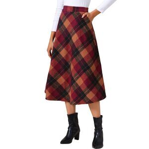 Women's Vintage Plaid High Waist A-Line Tartan Long Maxi Skirt with Pockets